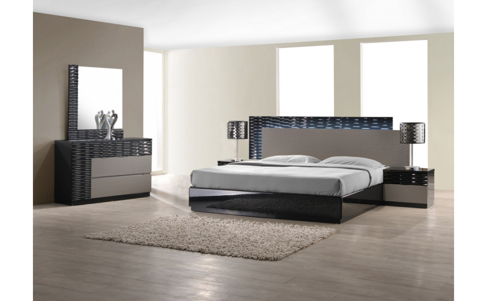 Roma Dresser & Mirror Black & Grey Lacquer J&M Furniture