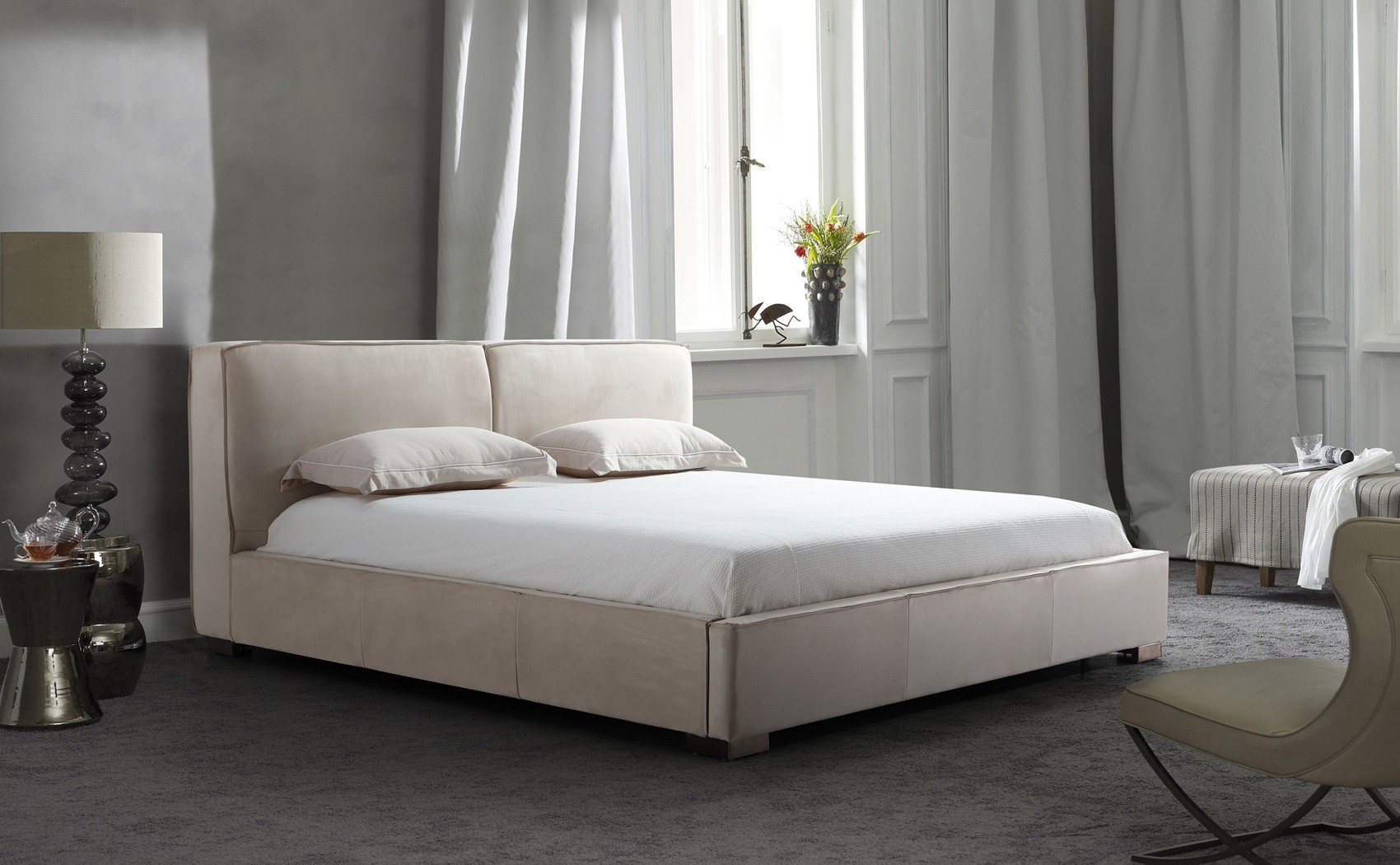 Serene Queen Natural Bed Natural Leatherette / Fabric J&M Furniture