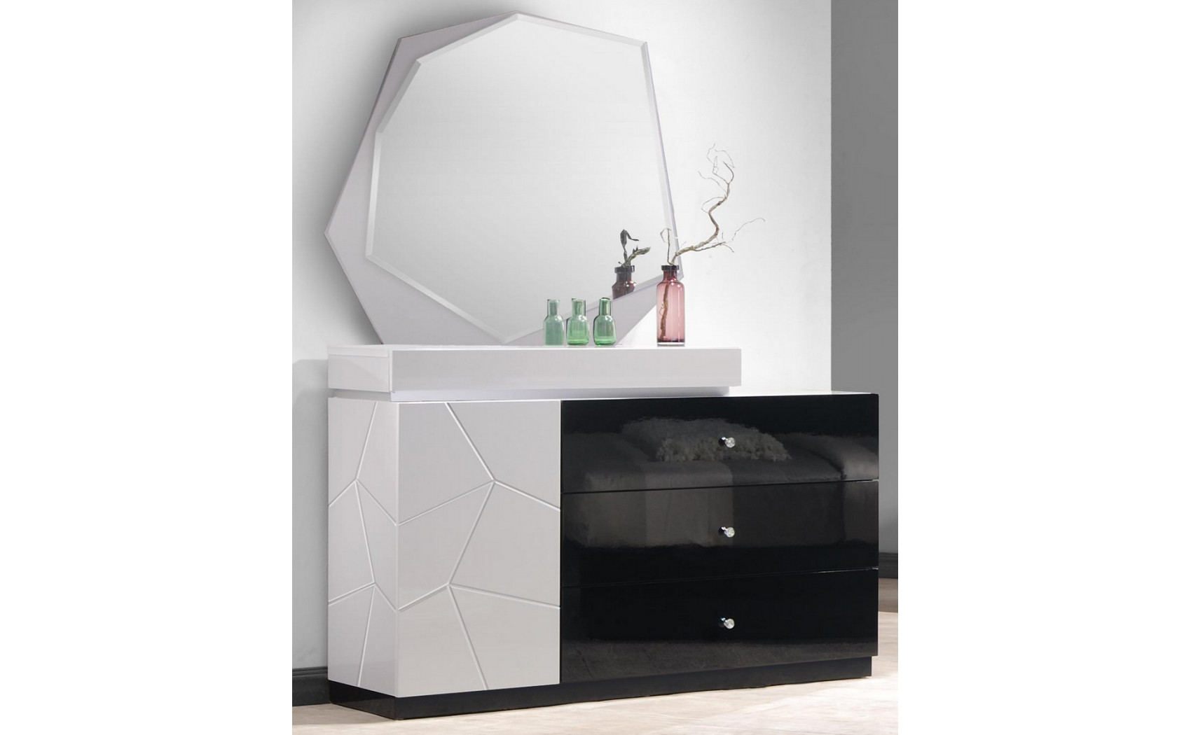 Turin Nightstand  Light Grey & Black Lacquer J&M Furniture