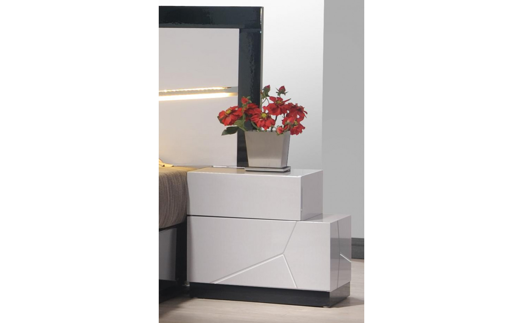 Turin Nightstand  Light Grey & Black Lacquer J&M Furniture