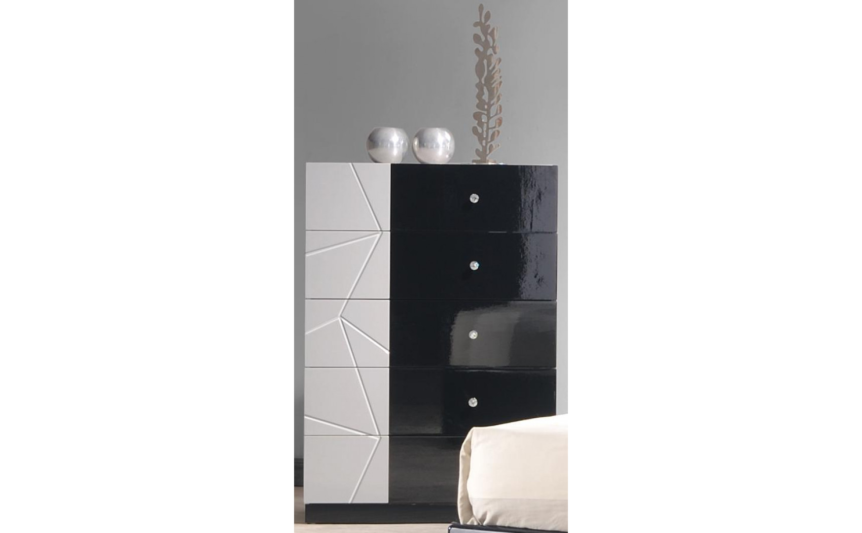Turin Nightstand  Light Grey & Black Lacquer J&M Furniture