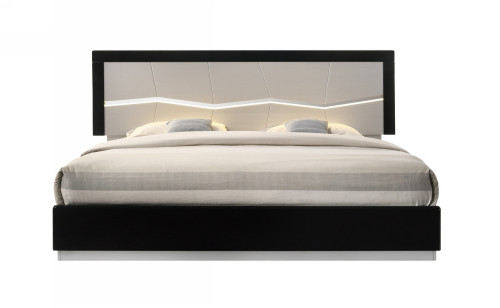 Turin Bed Light Grey & Black Lacquer J&M Furniture