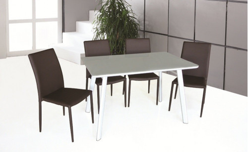 B24 Dining Set White High Gloss / Brown J&M Furniture B24 Dining Set White High Gloss / Brown J&M Furniture