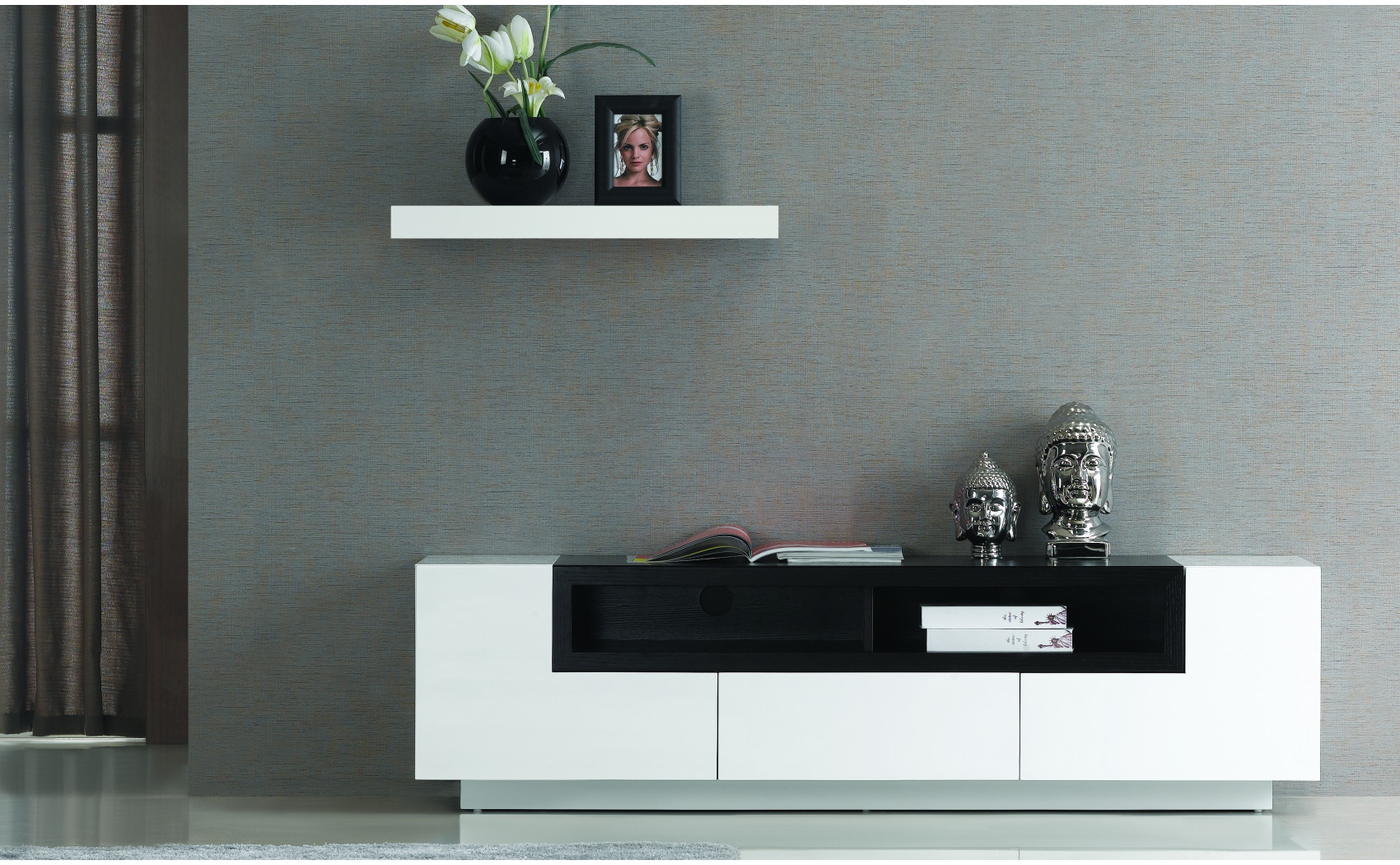 TV002 TV Base White High Gloss Dark Oak J&M Furniture