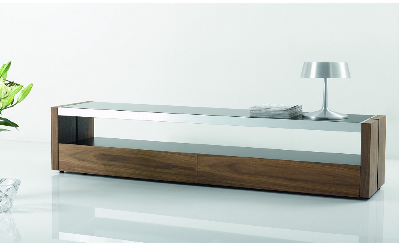 Trieste Modern TV Base Walnut Black Gloss J&M Furniture