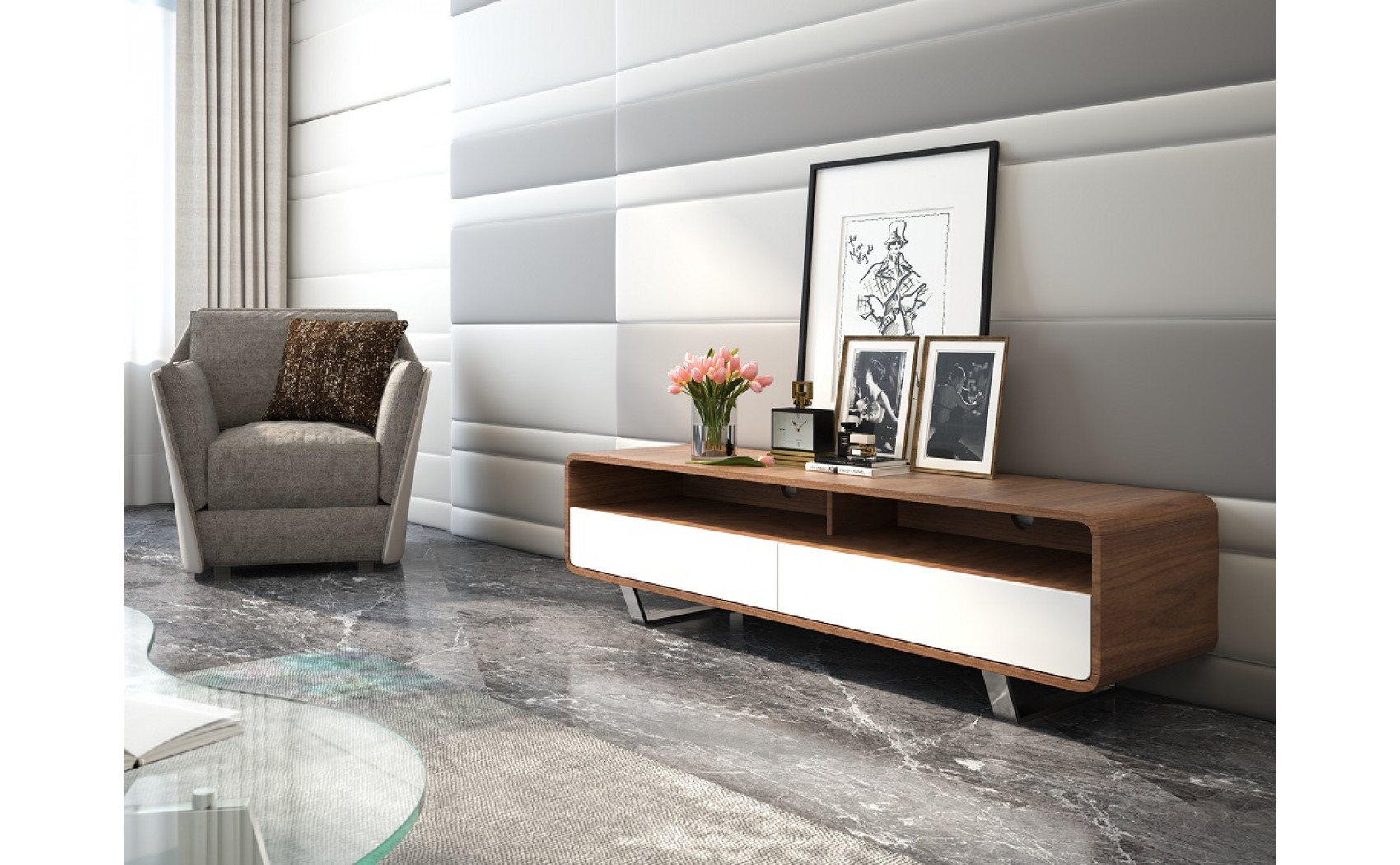 Gramercy TV Base Walnut White J&M Furniture