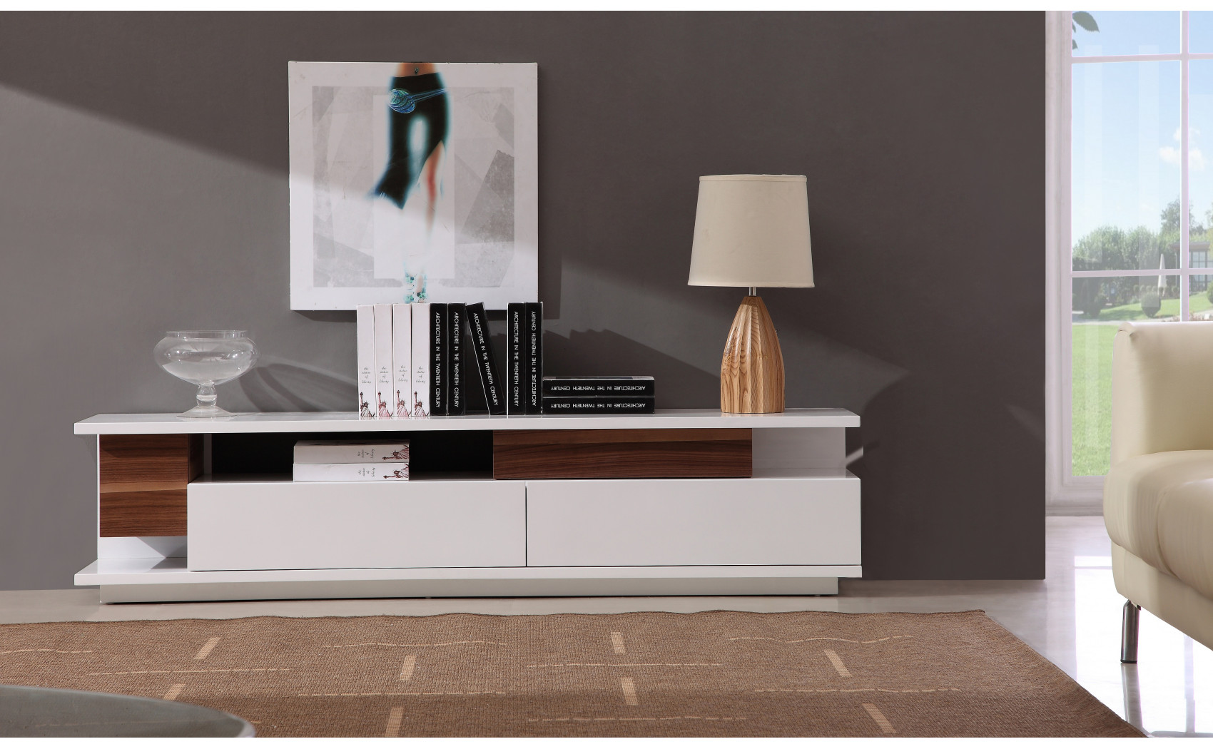 TV061 Base White High Gloss / Walnut J&M Furniture