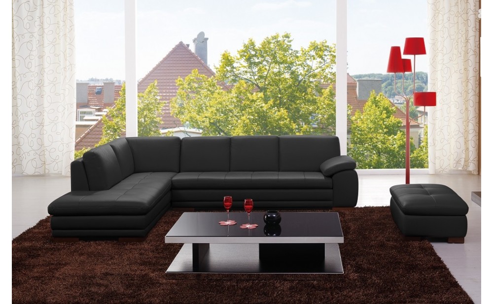 625 Italian Leather Sectional Black w Ottoman J&M Furniture