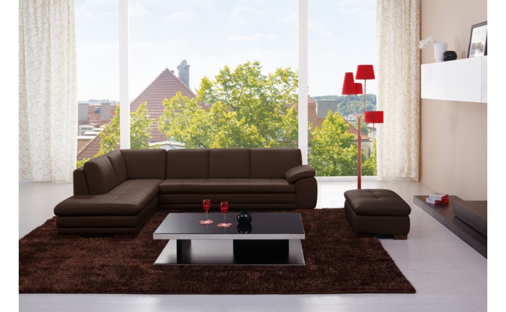 625 Italian Leather Sectional Brown w Ottoman J&M Furniture