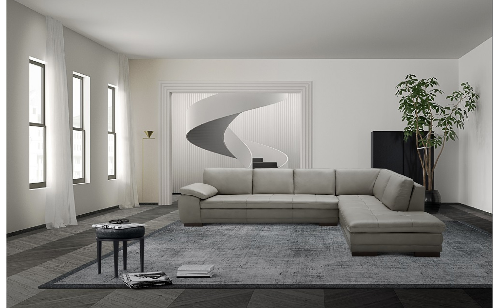 Brielle 625 Italian Leather Sectional Grey w Ottoman J&M Furniture