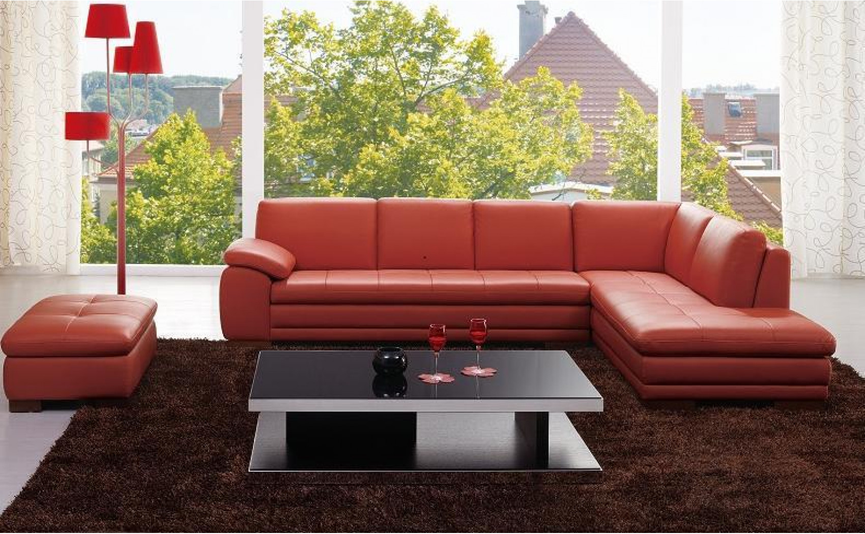 Brielle 625 Italian Leather Sectional Dark Pumpkin / Brown J&M Furniture