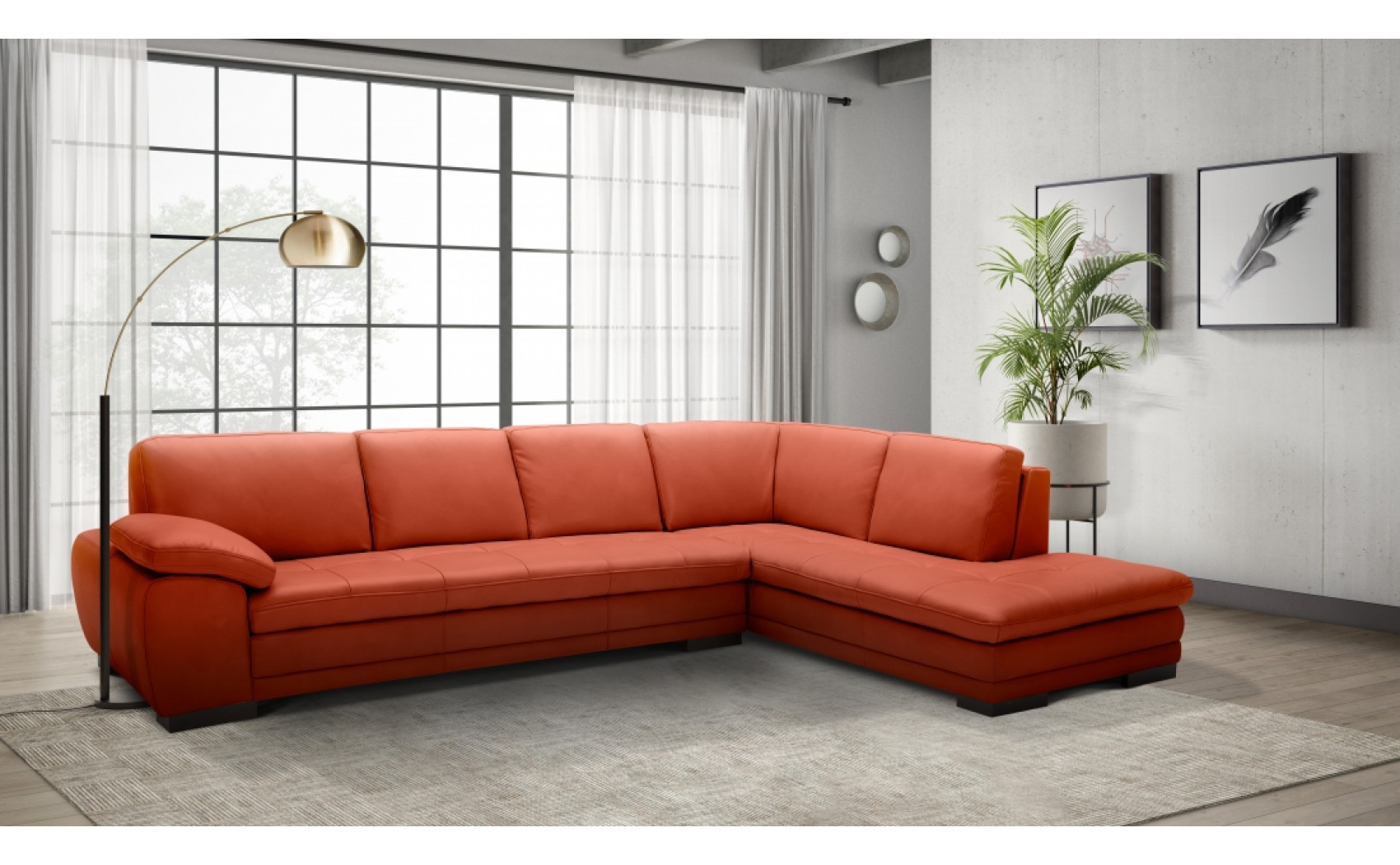 Brielle 625 Italian Leather Sectional Dark Pumpkin / Brown J&M Furniture