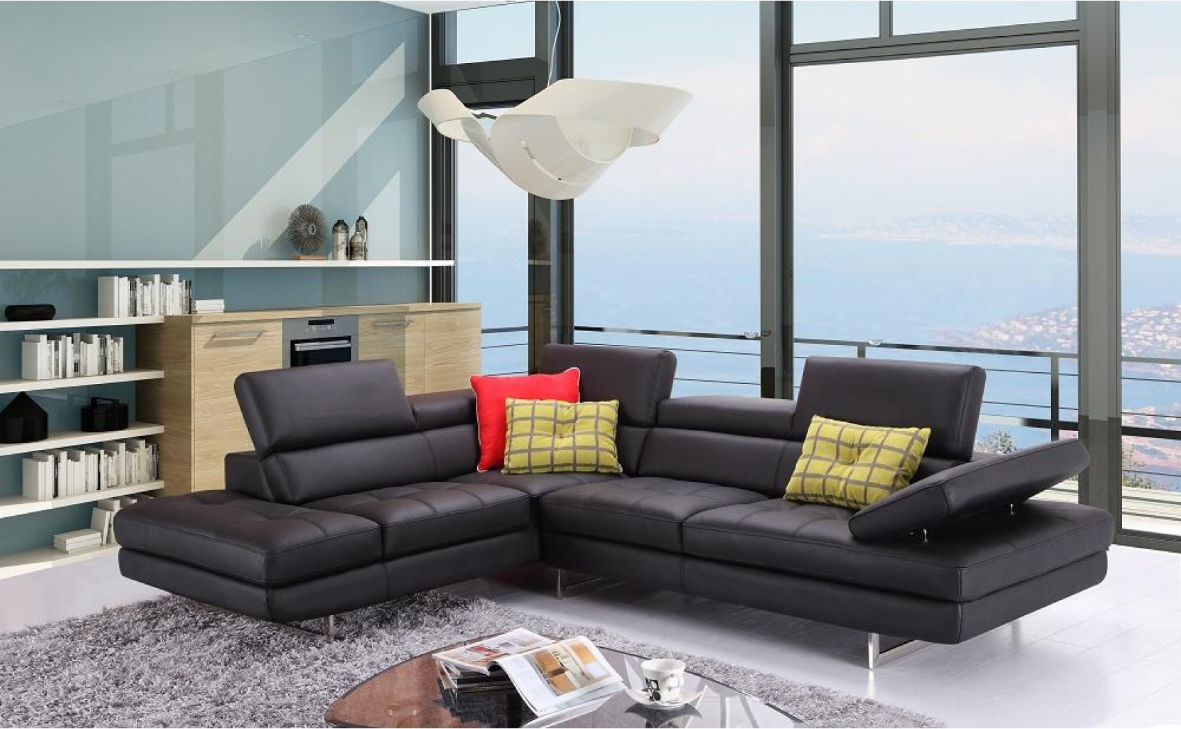 Gigi A761 Italian Leather Sectional Slate Black J&M Furniture