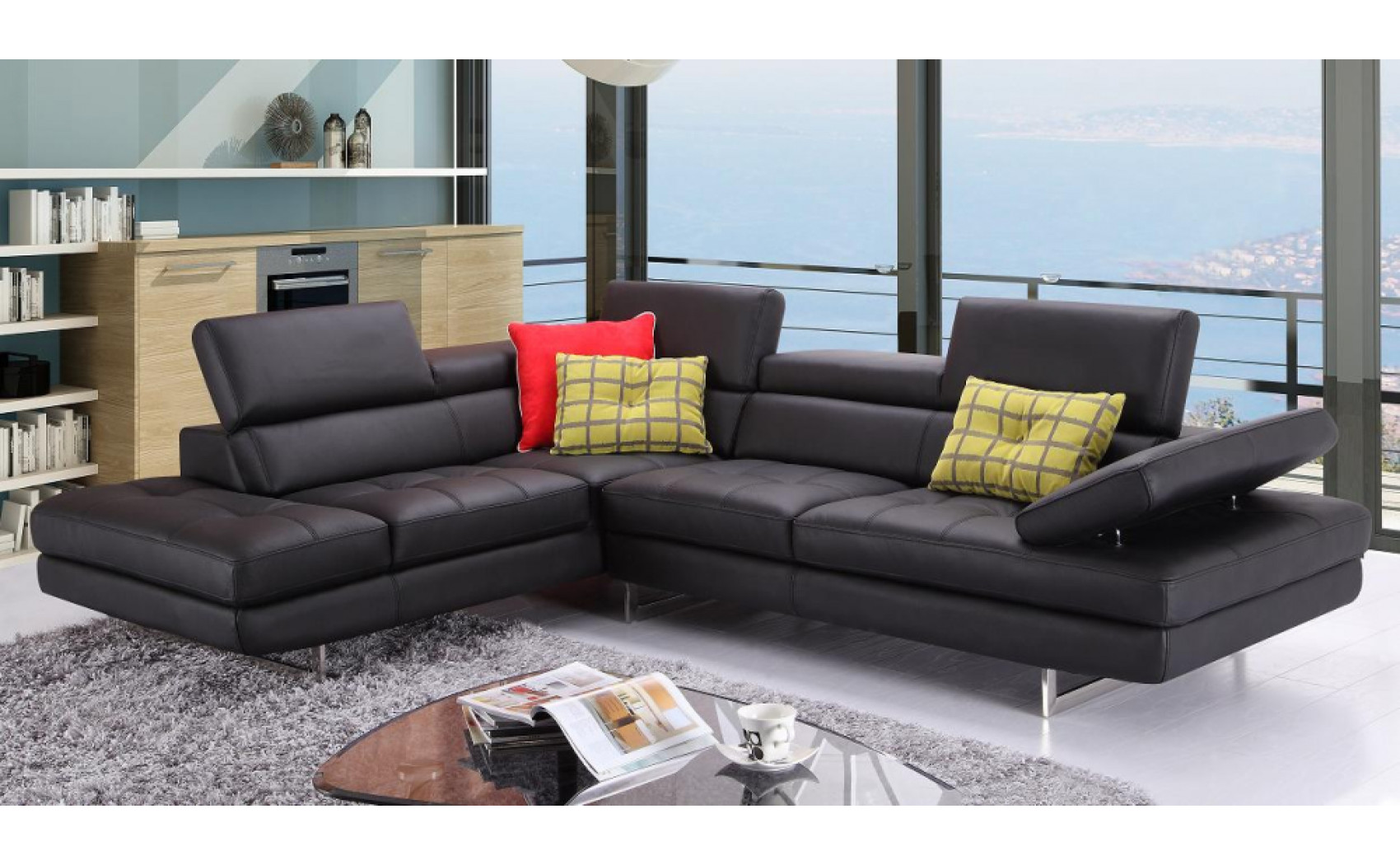 Gigi A761 Italian Leather Sectional Slate Black J&M Furniture