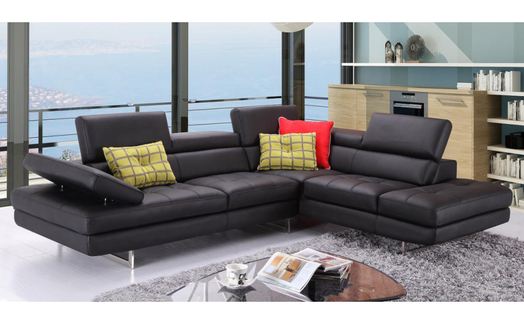 Gigi A761 Italian Leather Sectional Slate Black J&M Furniture