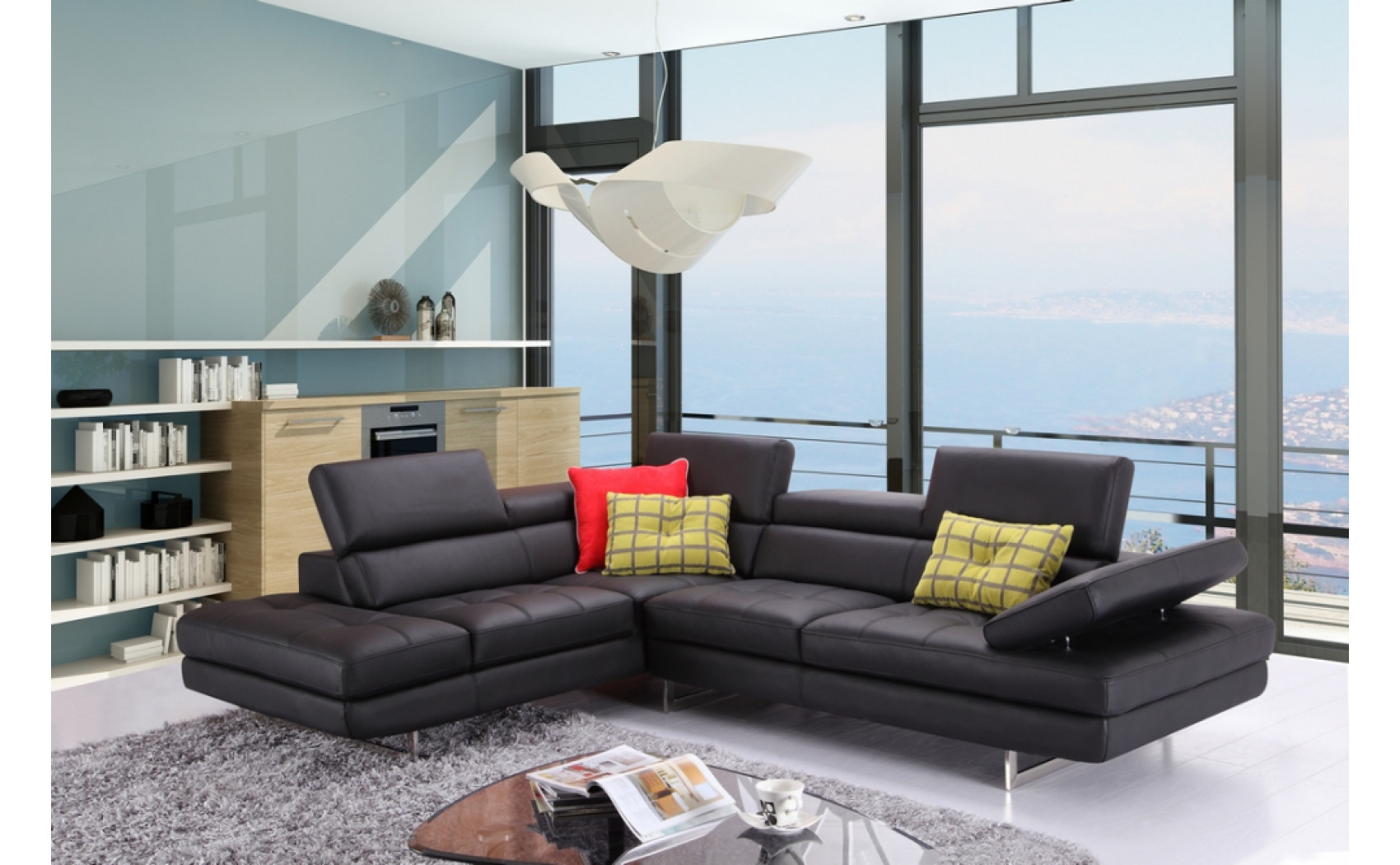 Gigi A761 Italian Leather Sectional Slate Black J&M Furniture