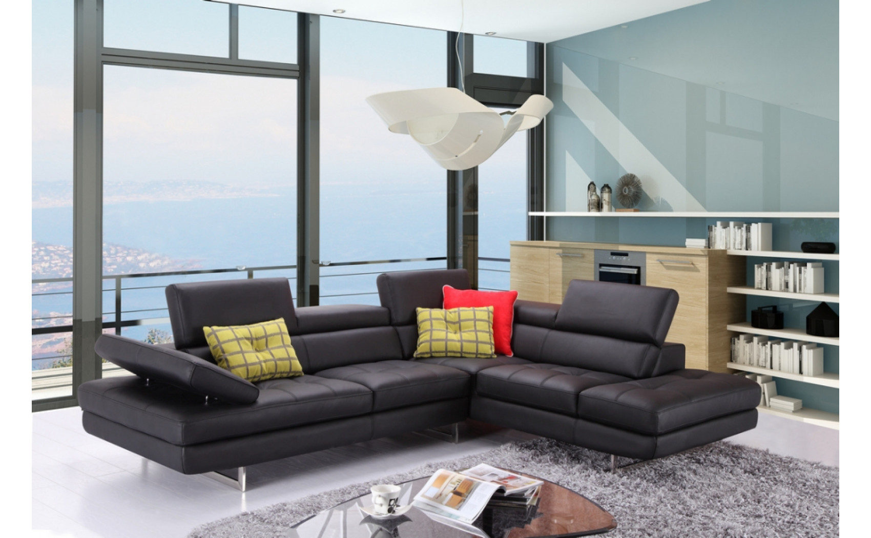 Gigi A761 Italian Leather Sectional Slate Black J&M Furniture