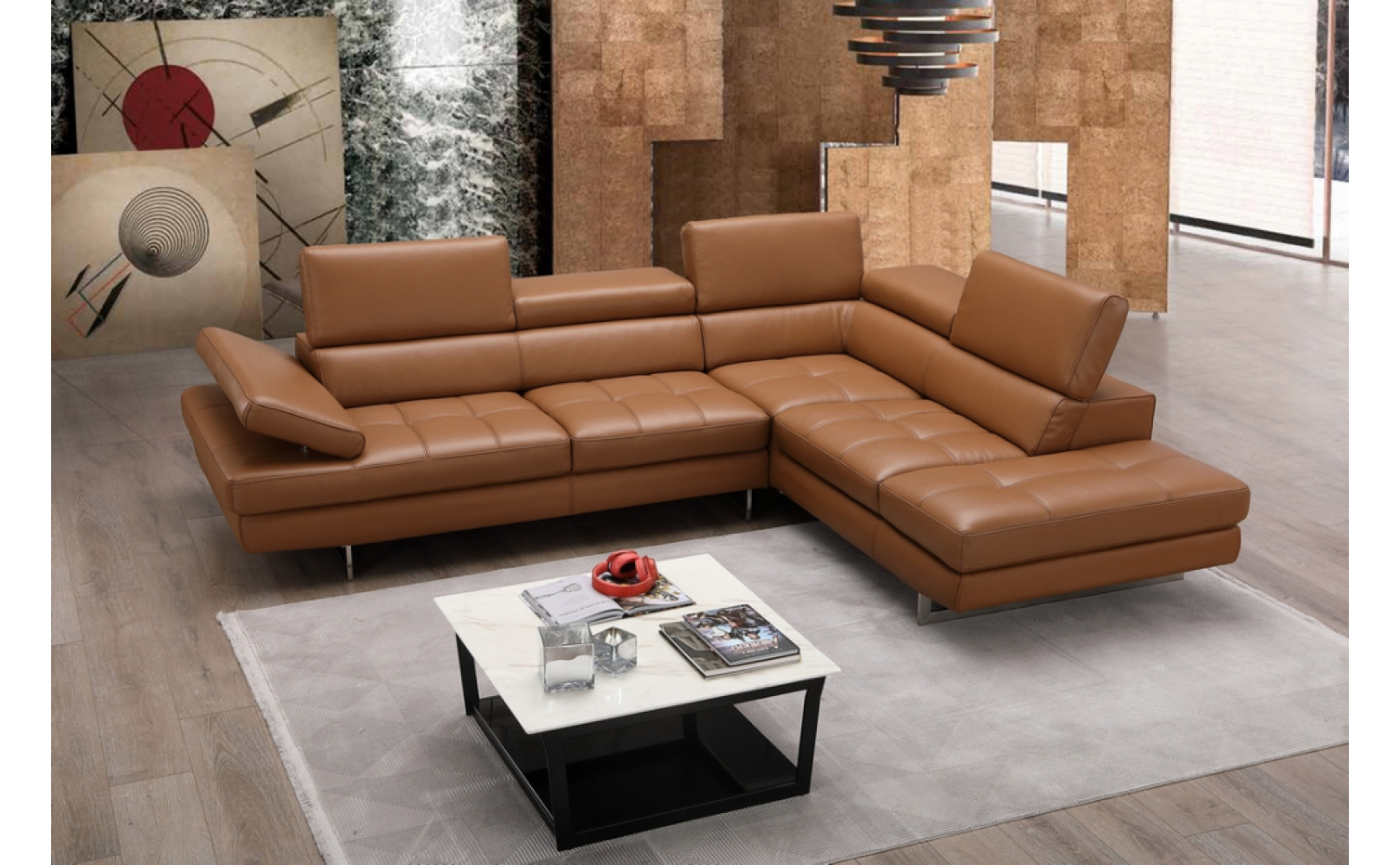 Gigi A761 Italian Leather Sectional Caramel J&M Furniture
