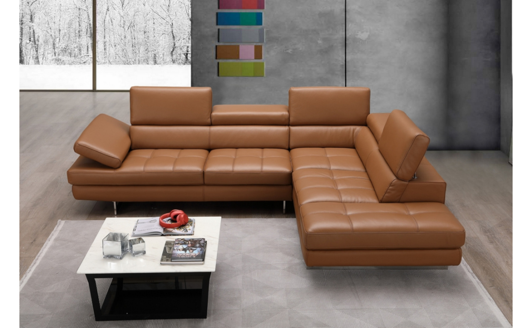 Gigi A761 Italian Leather Sectional Caramel J&M Furniture