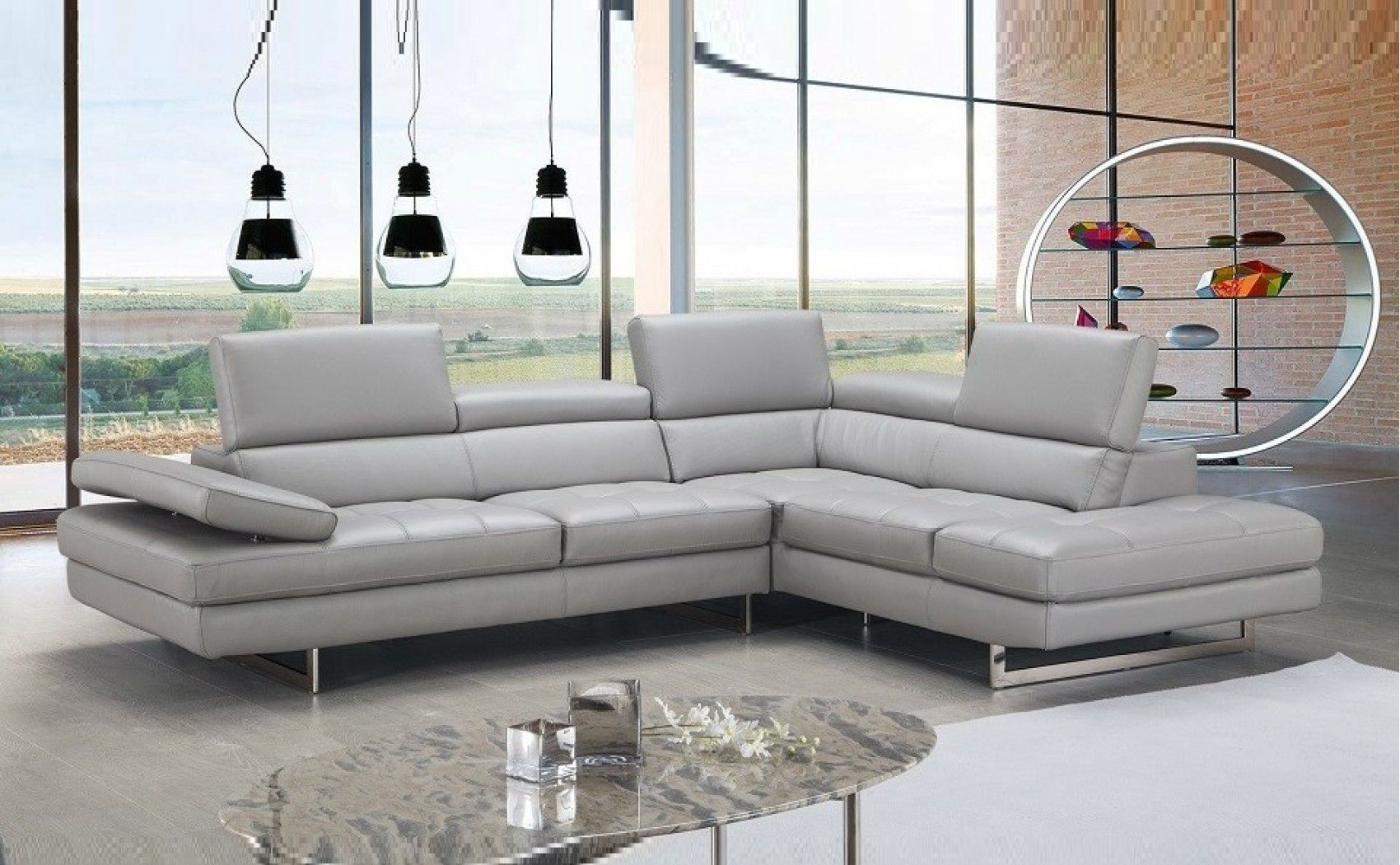 Gigi A761 Italian Leather Sectional Light Grey J&M Furniture