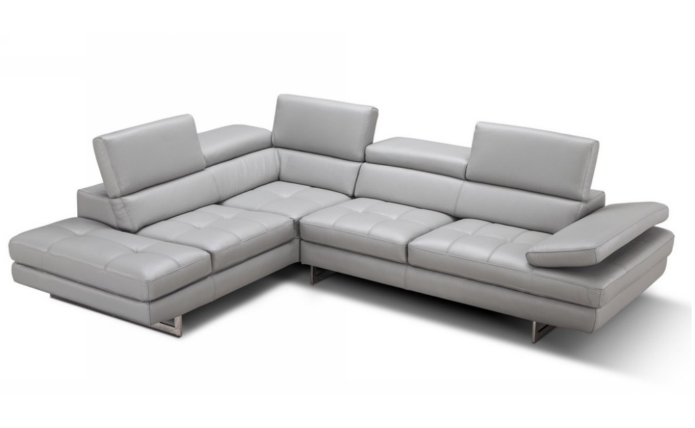 A761 Italian Leather Sectional Light Grey J&M Furniture