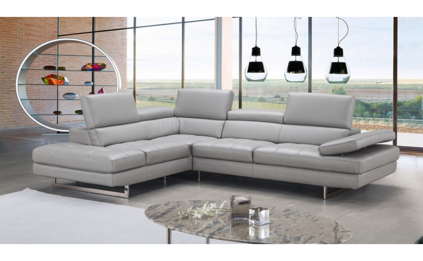 Gigi A761 Italian Leather Sectional Light Grey J&M Furniture