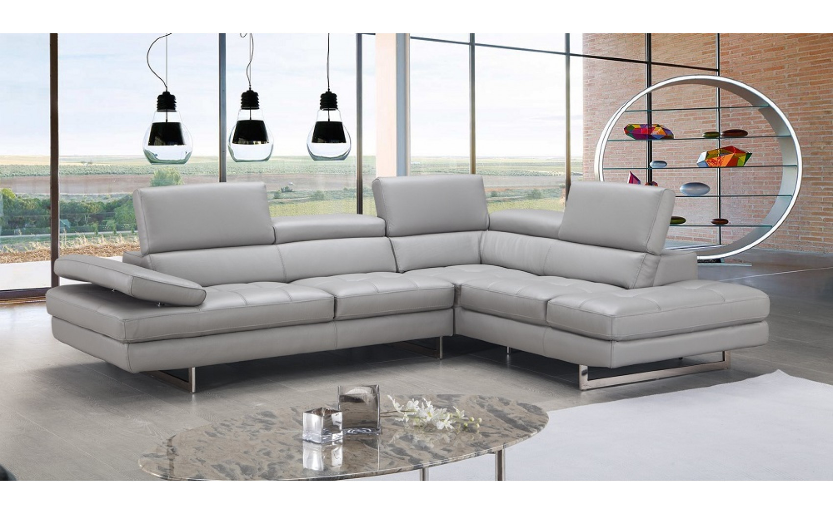 Gigi A761 Italian Leather Sectional Light Grey J&M Furniture
