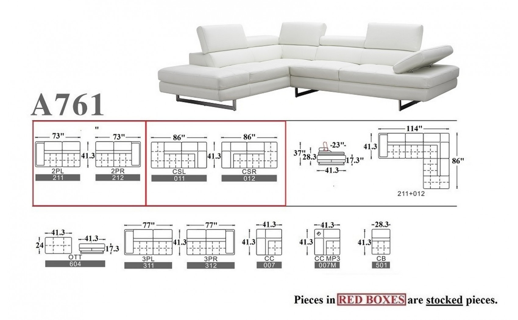Gigi A761 Italian Leather Sectional Snow White J&M Furniture