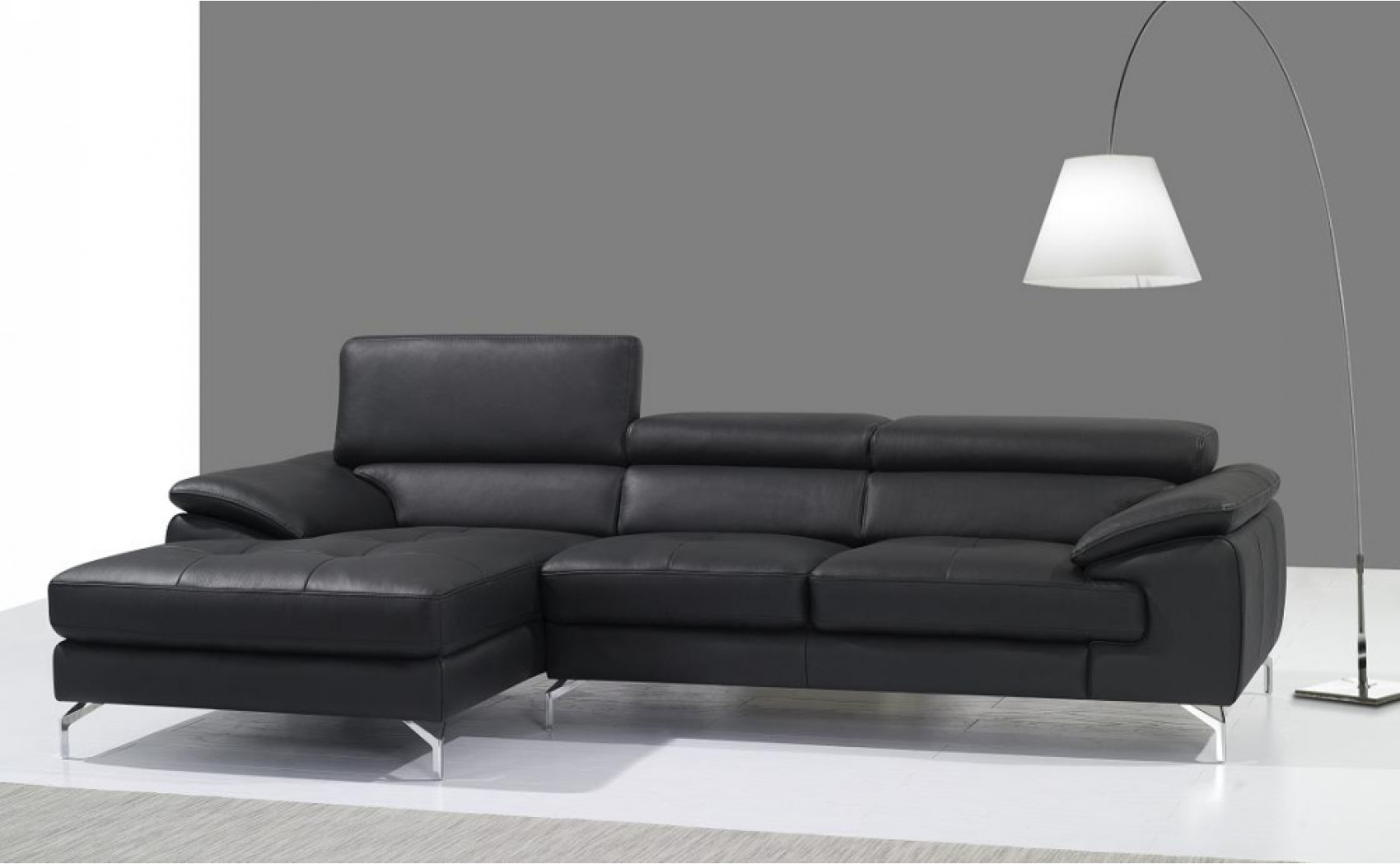 Jannette A973B Italian Leather Mini Sectional Black J&M Furniture