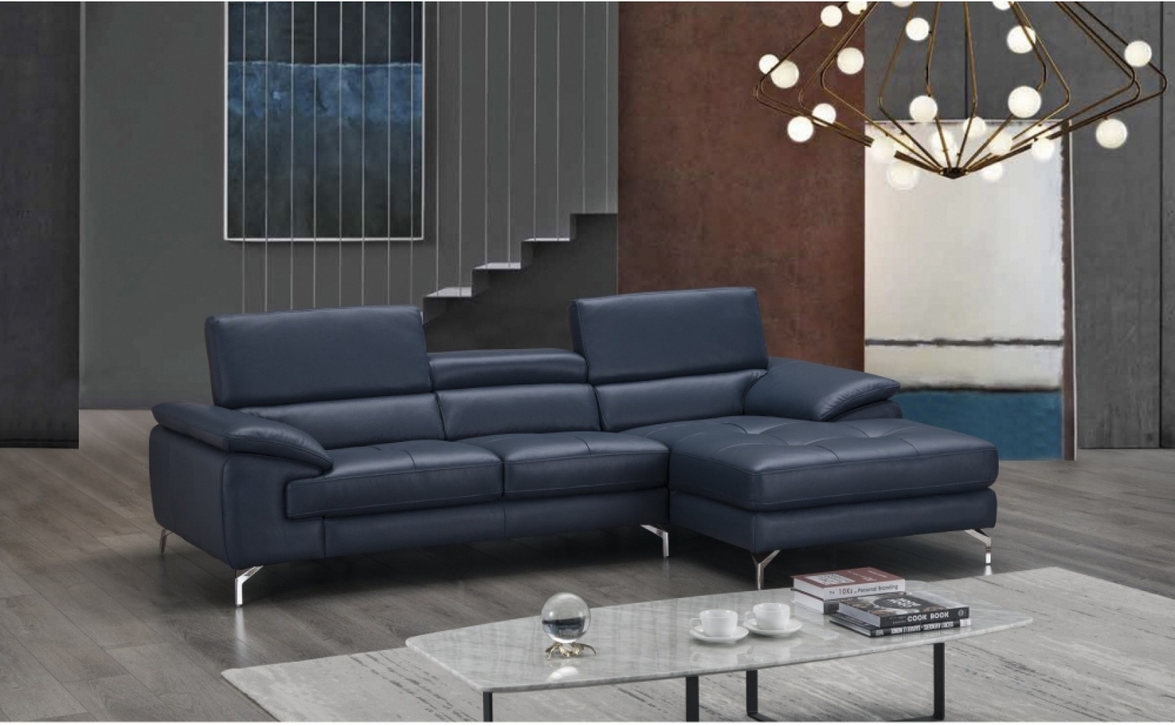Jannette A973B Italian Leather Mini Sectional Blue J&M Furniture