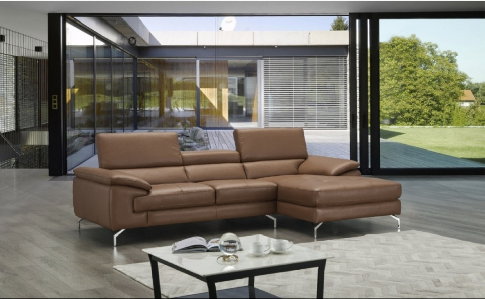Jannette A973B Italian Leather Mini Sectiona Caramel J&M Furniture