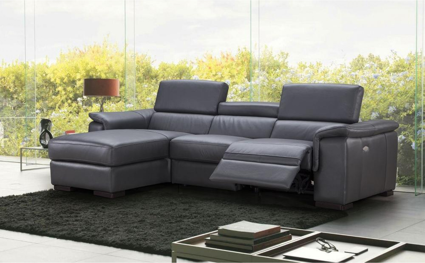Allegra Premium Leather Sectional Slate Grey J&M Furniture