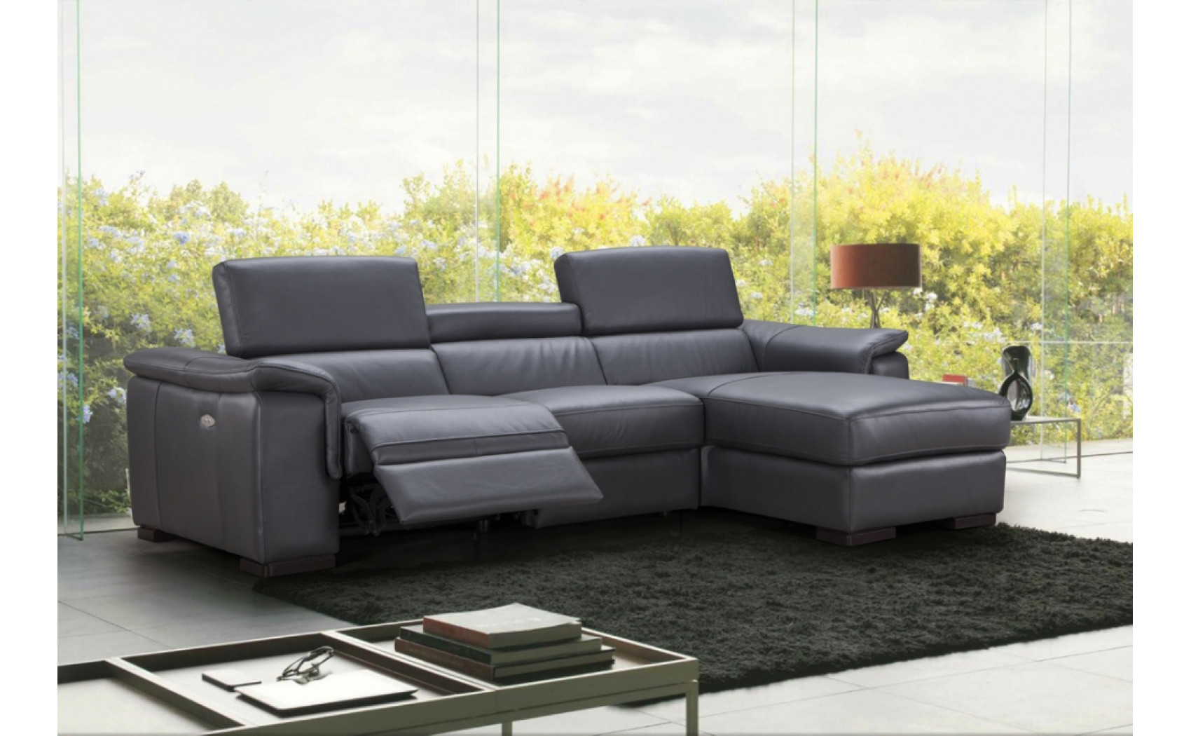 Allegra Premium Leather Sectional Slate Grey J&M Furniture