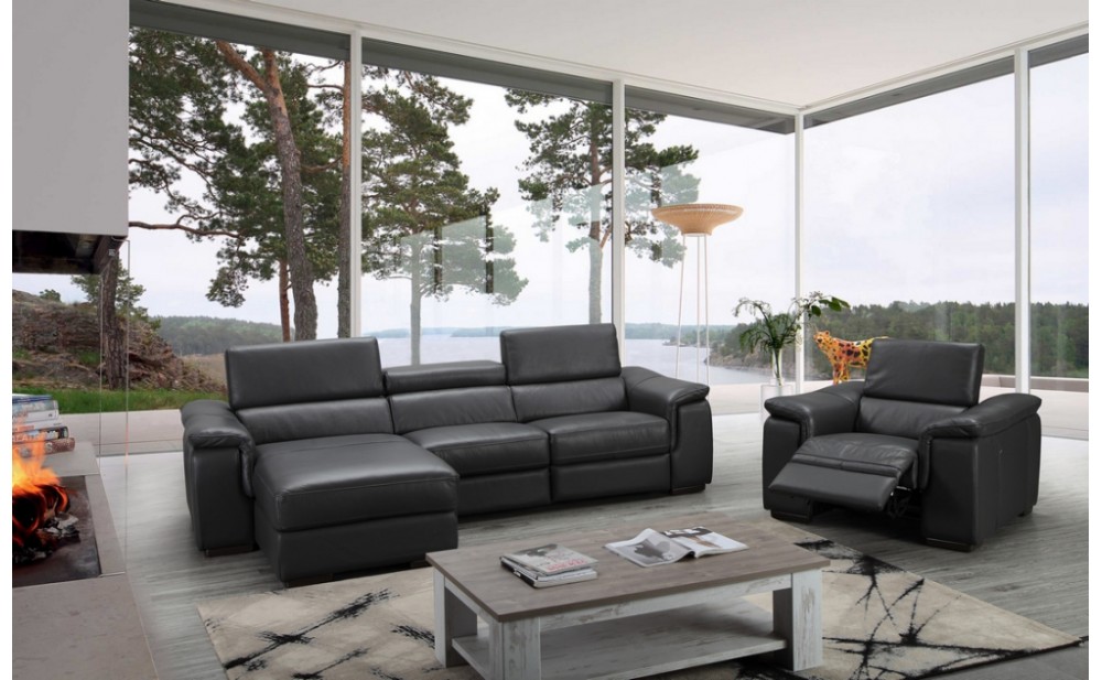 Allegra Premium Leather Sectional Slate Grey J&M Furniture