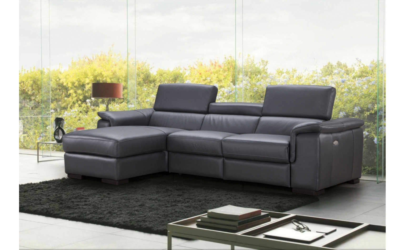 Allegra Premium Leather Sectional Slate Grey J&M Furniture