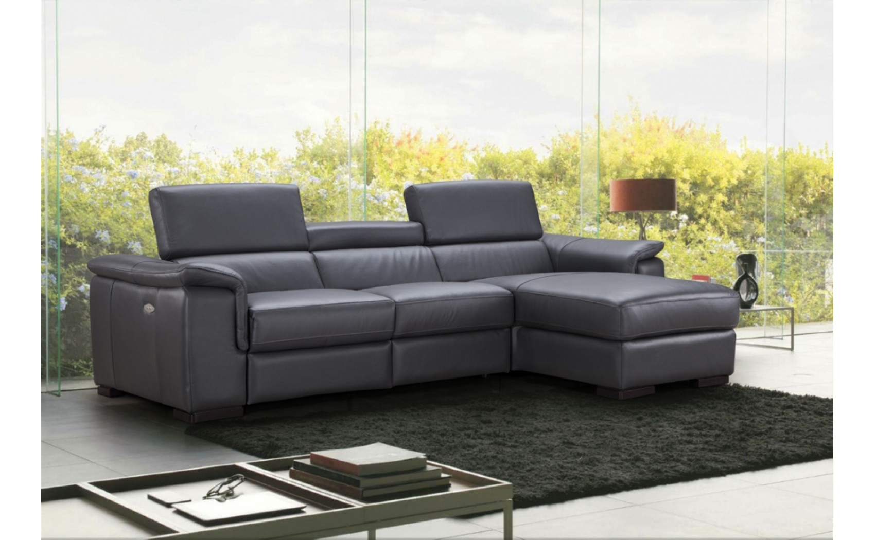 Allegra Premium Leather Sectional Slate Grey J&M Furniture