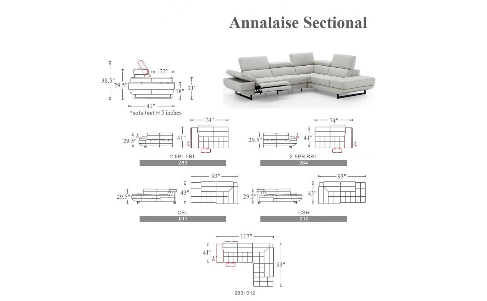 Annalaise Recliner Leather Sectional Dark Grey J&M Furniture