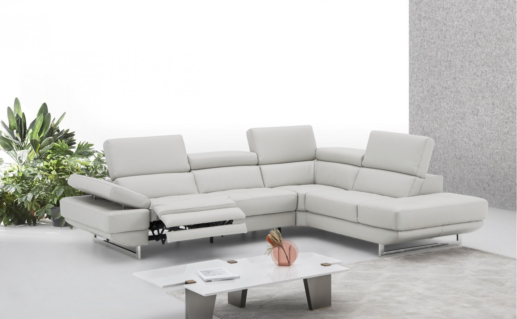 Annalaise Recliner Leather Sectional Silver Grey J&M Furniture
