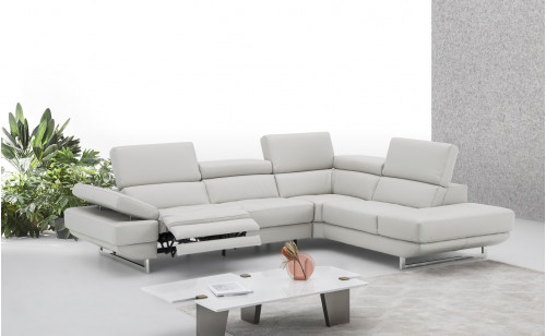 Annalaise Recliner Leather Sectional Silver Grey J&M Furniture