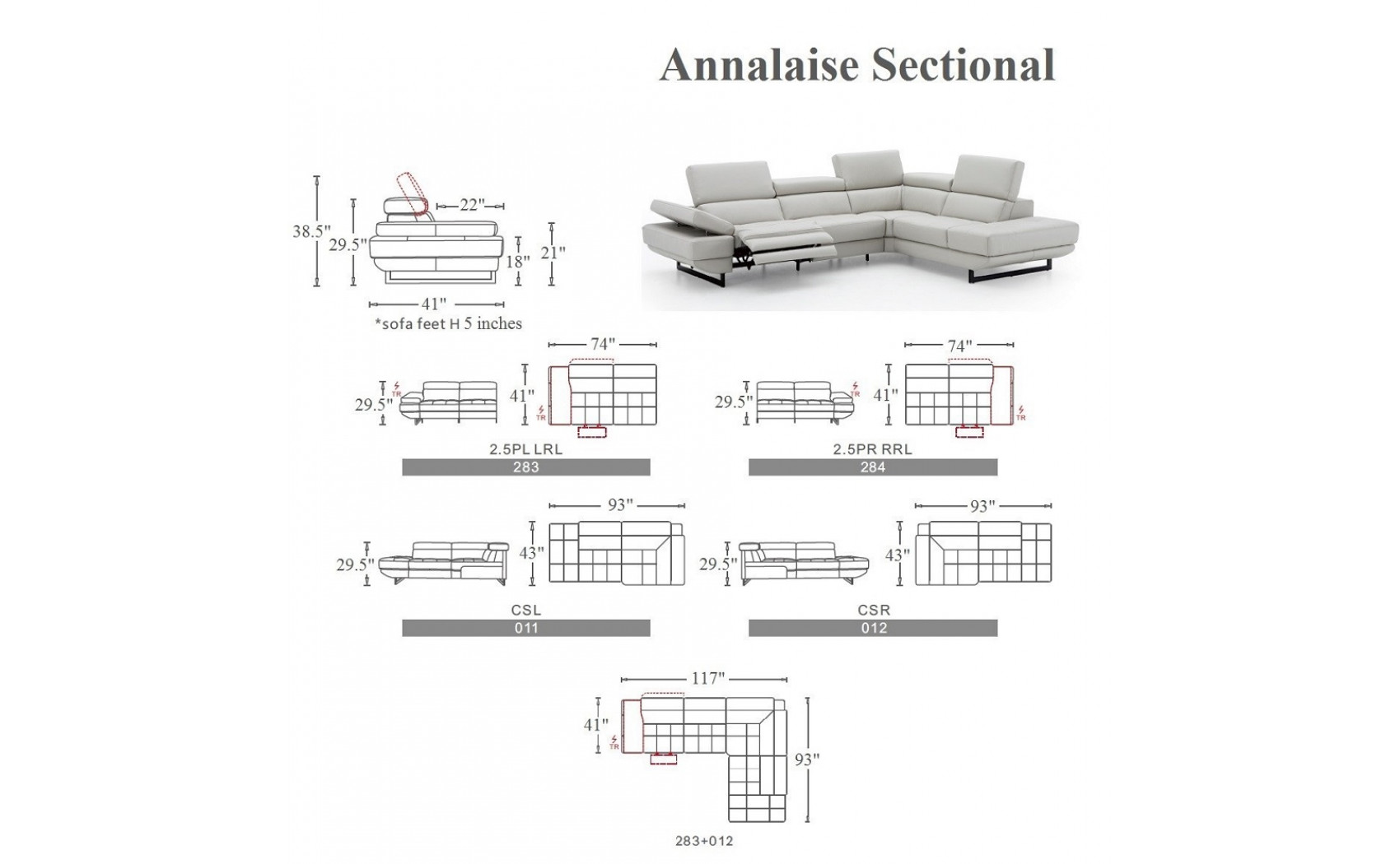 Annalaise Recliner Leather Sectional Snow White J&M Furniture