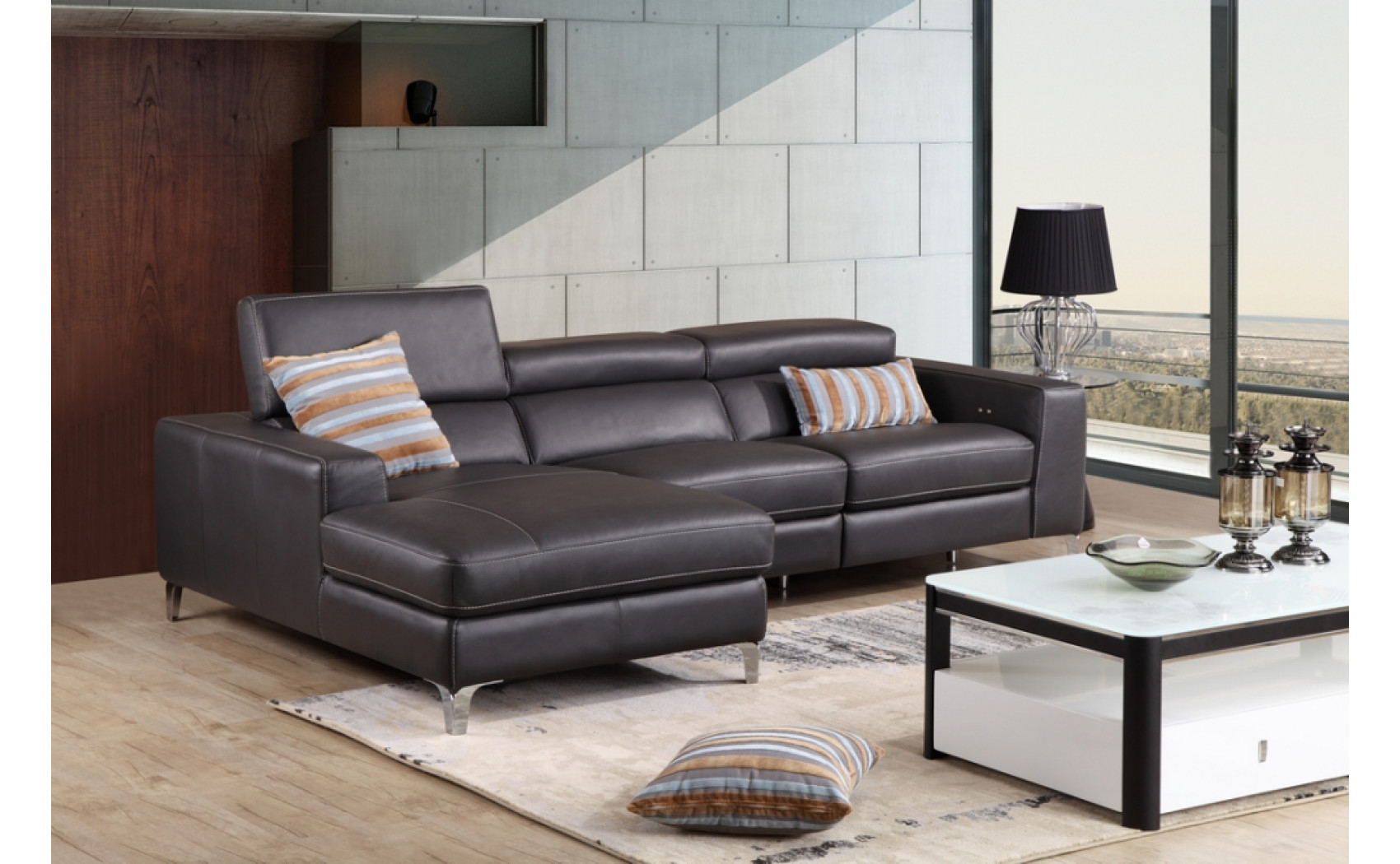 Ariana Premium Leather Sectional Grey J&M Furniture
