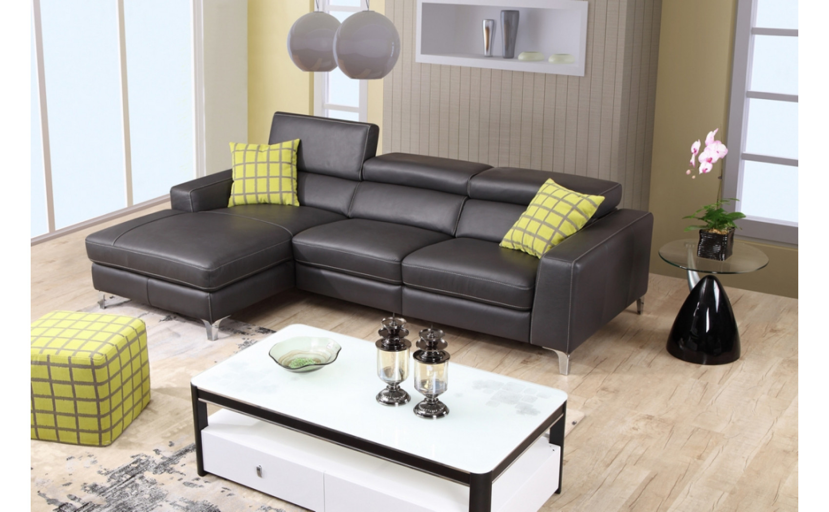 Ariana Premium Leather Sectional Grey J&M Furniture