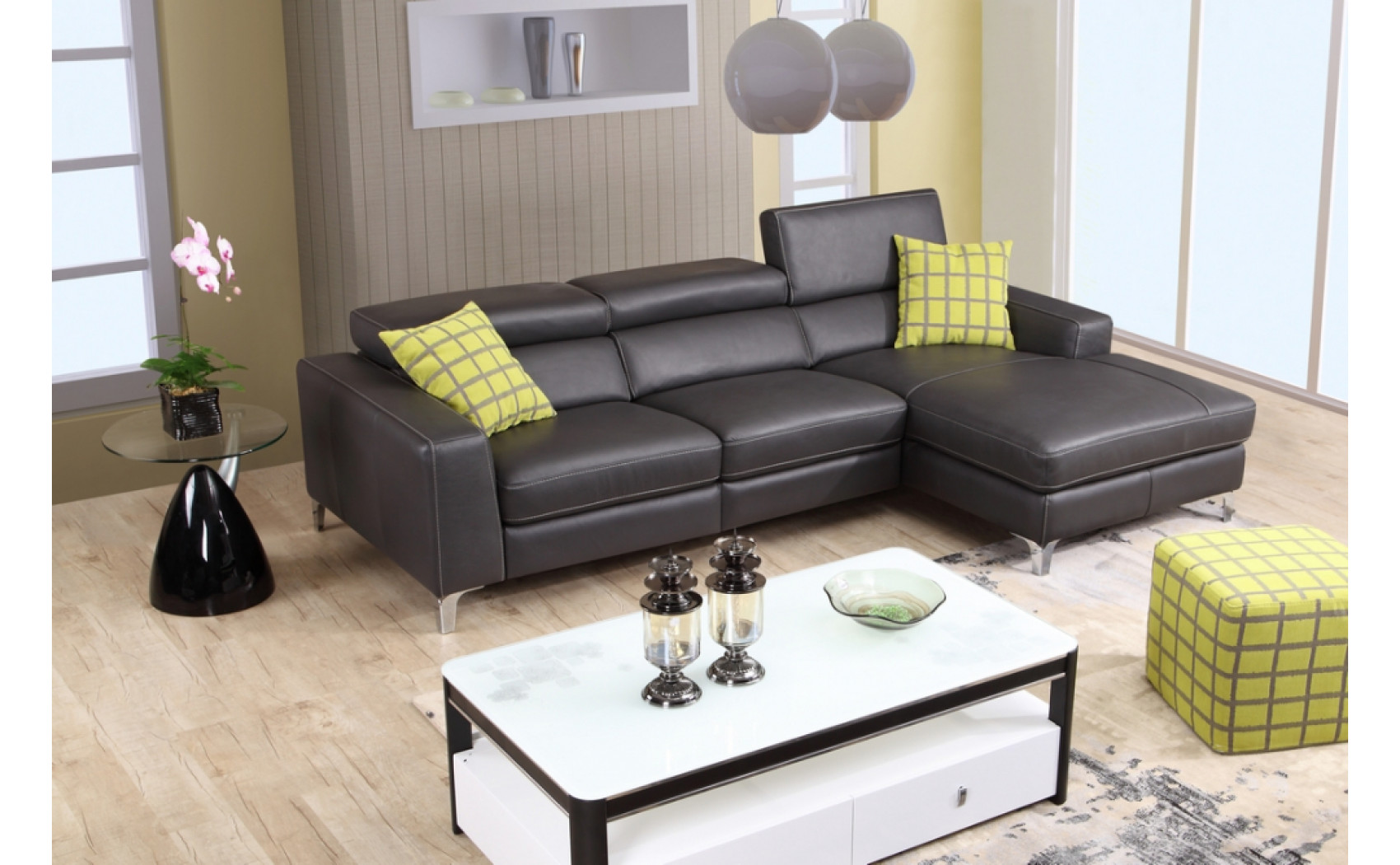 Ariana Premium Leather Sectional Grey J&M Furniture