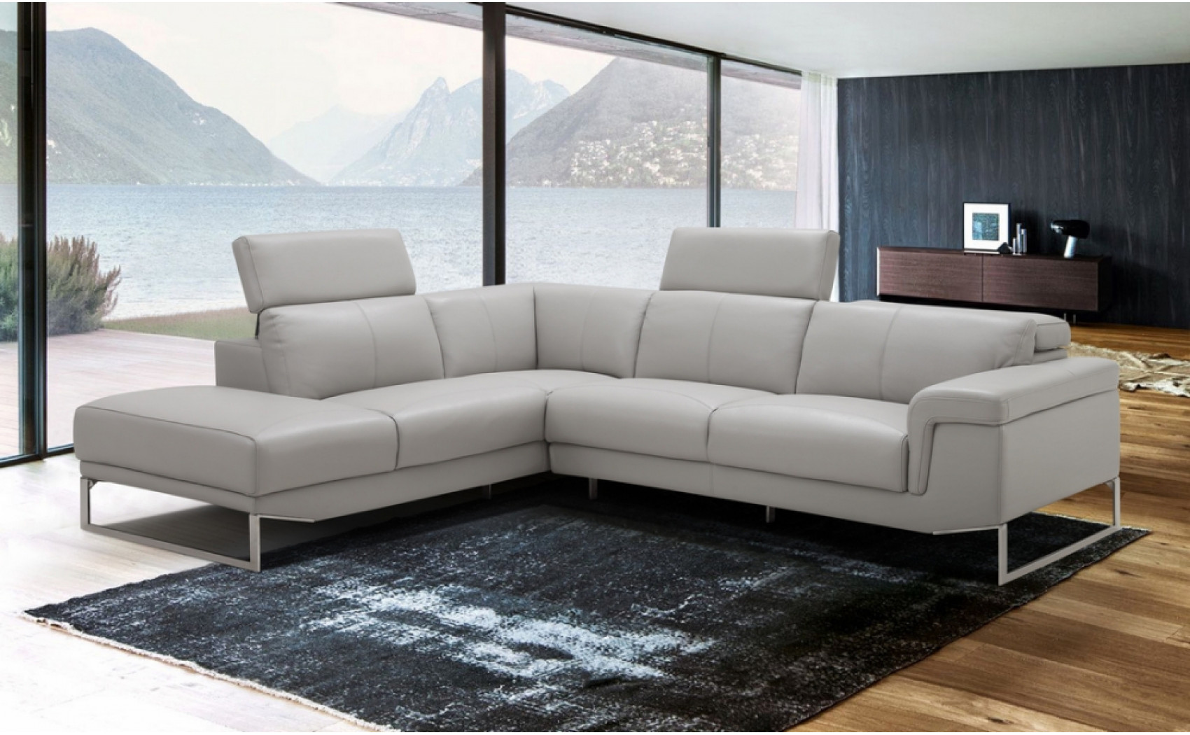 Athena Premium Leather Sectional Light Grey J&M Furniture