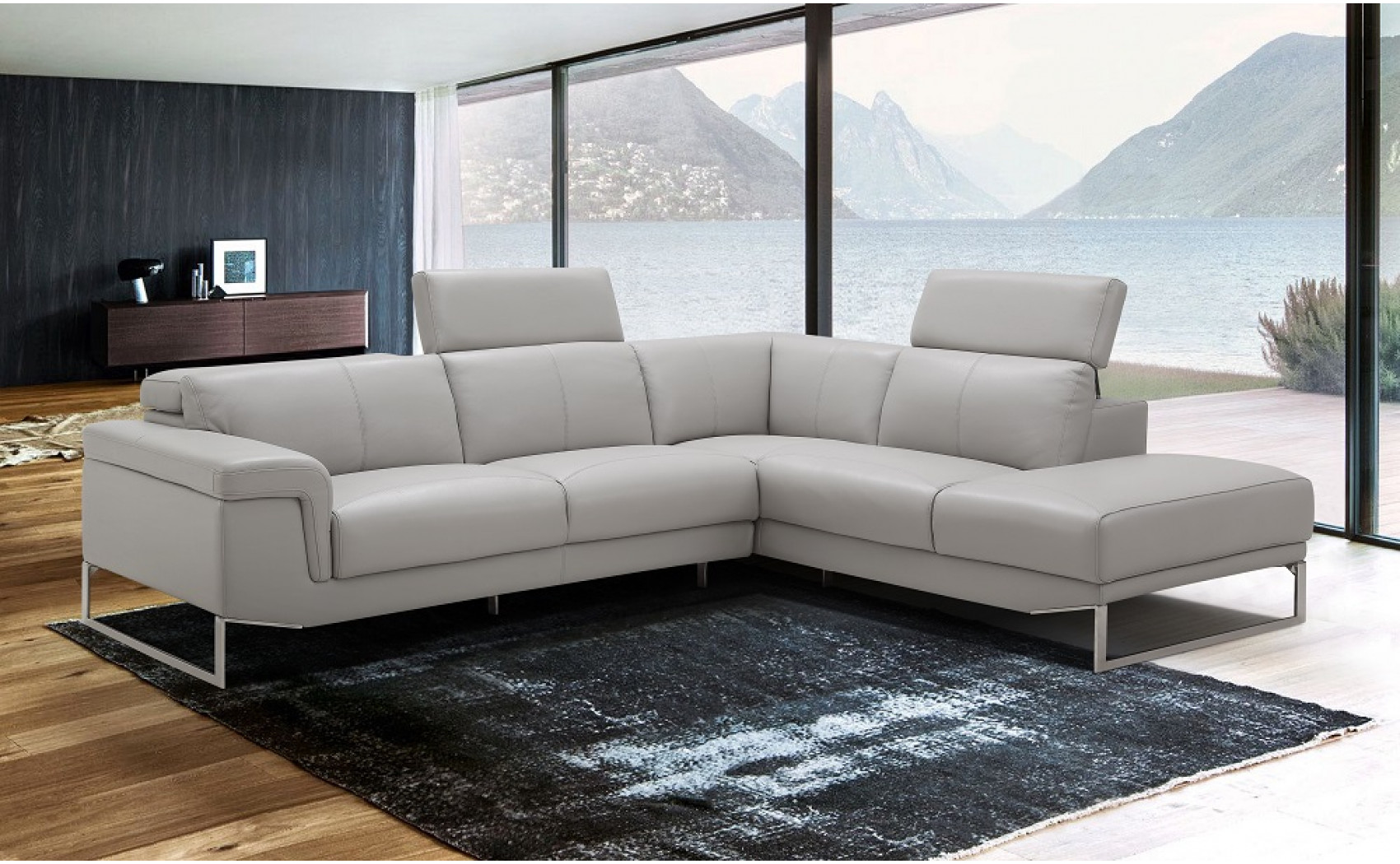 Athena Premium Leather Sectional Light Grey J&M Furniture