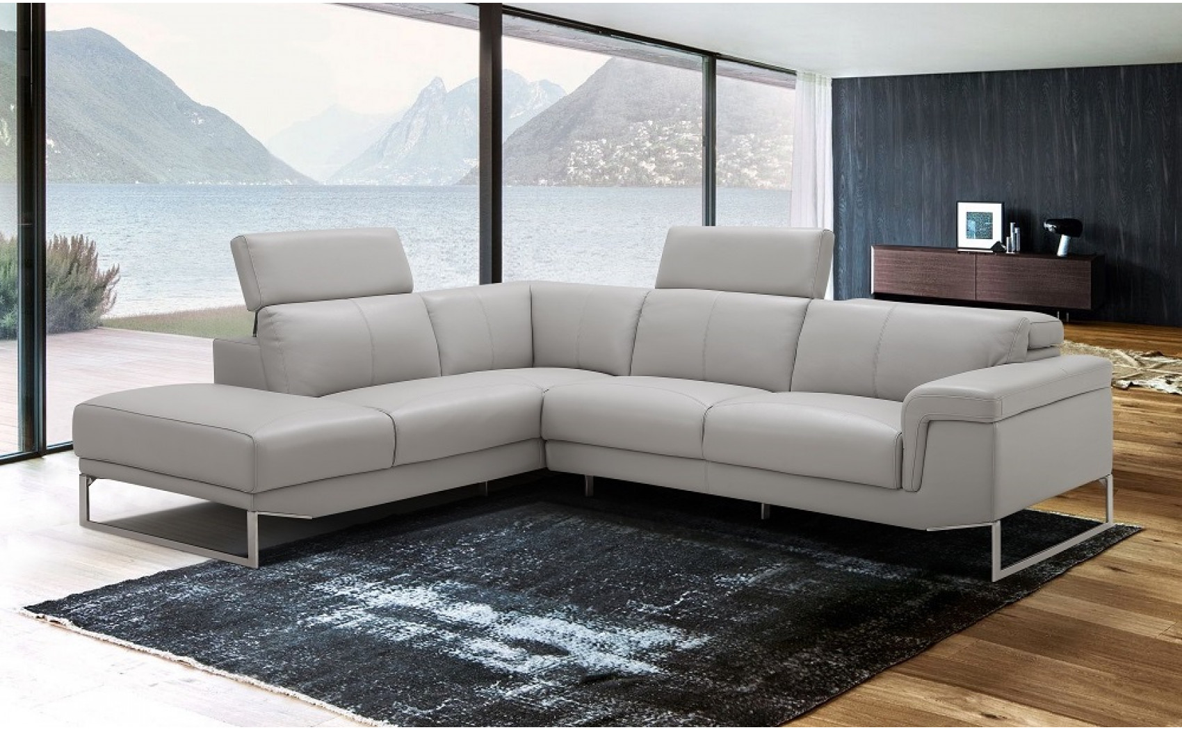 Athena Premium Leather Sectional Light Grey J&M Furniture
