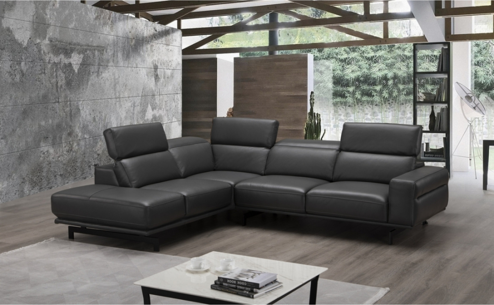 Davenport Slate Grey Premium Leather Sectional J&M Furniture