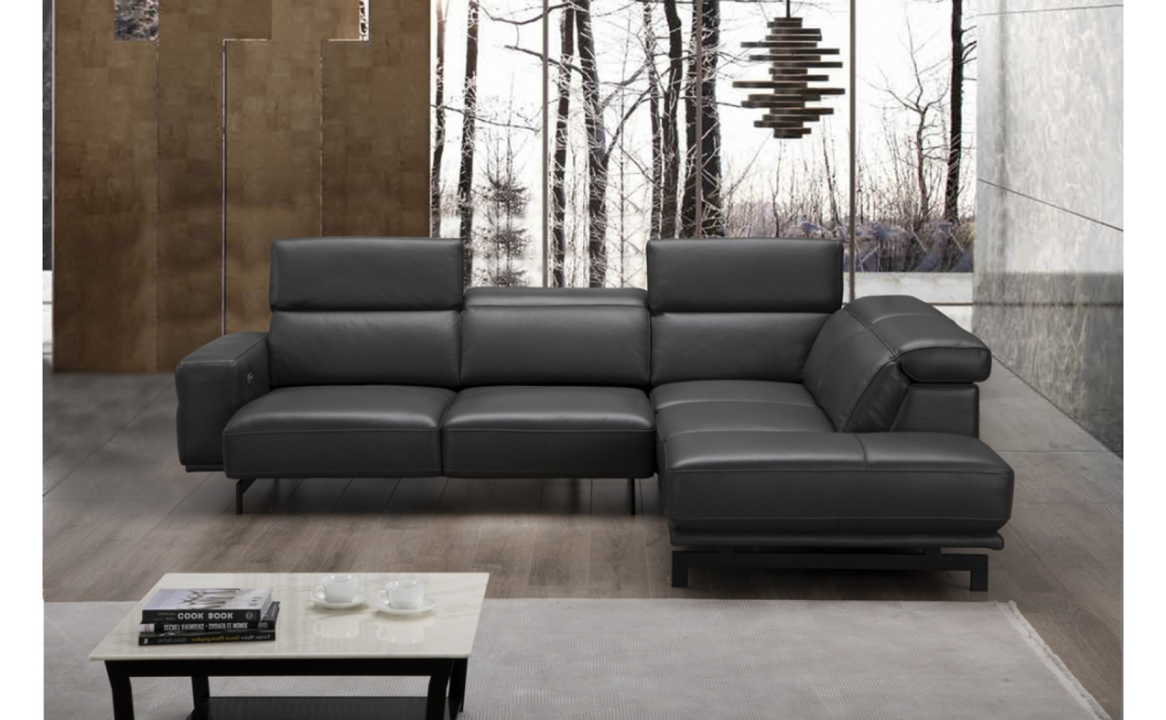 Davenport Slate Grey Premium Leather Sectional J&M Furniture