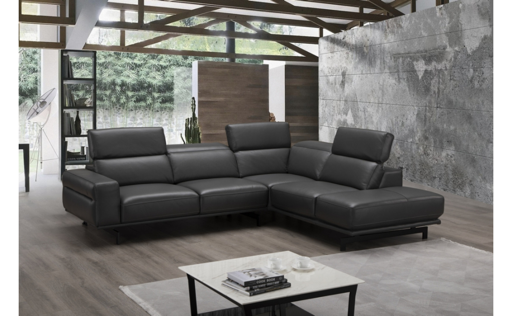Davenport Slate Grey Premium Leather Sectional J&M Furniture