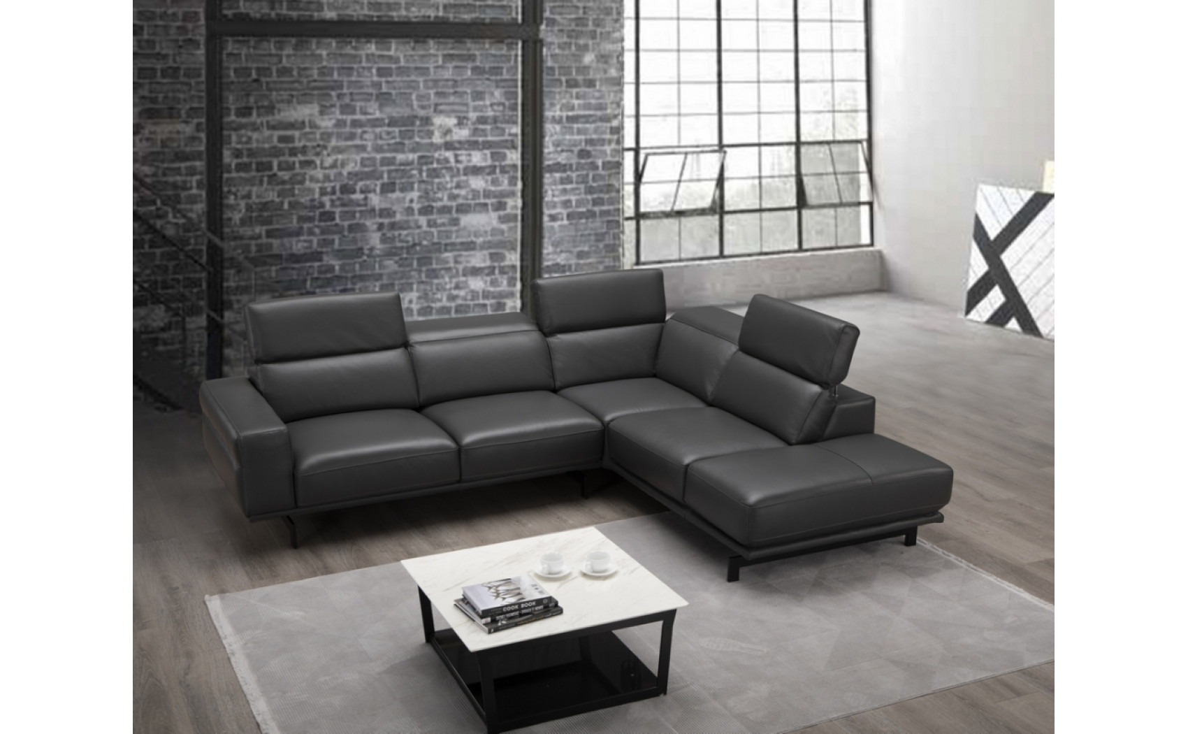 Davenport Slate Grey Premium Leather Sectional J&M Furniture